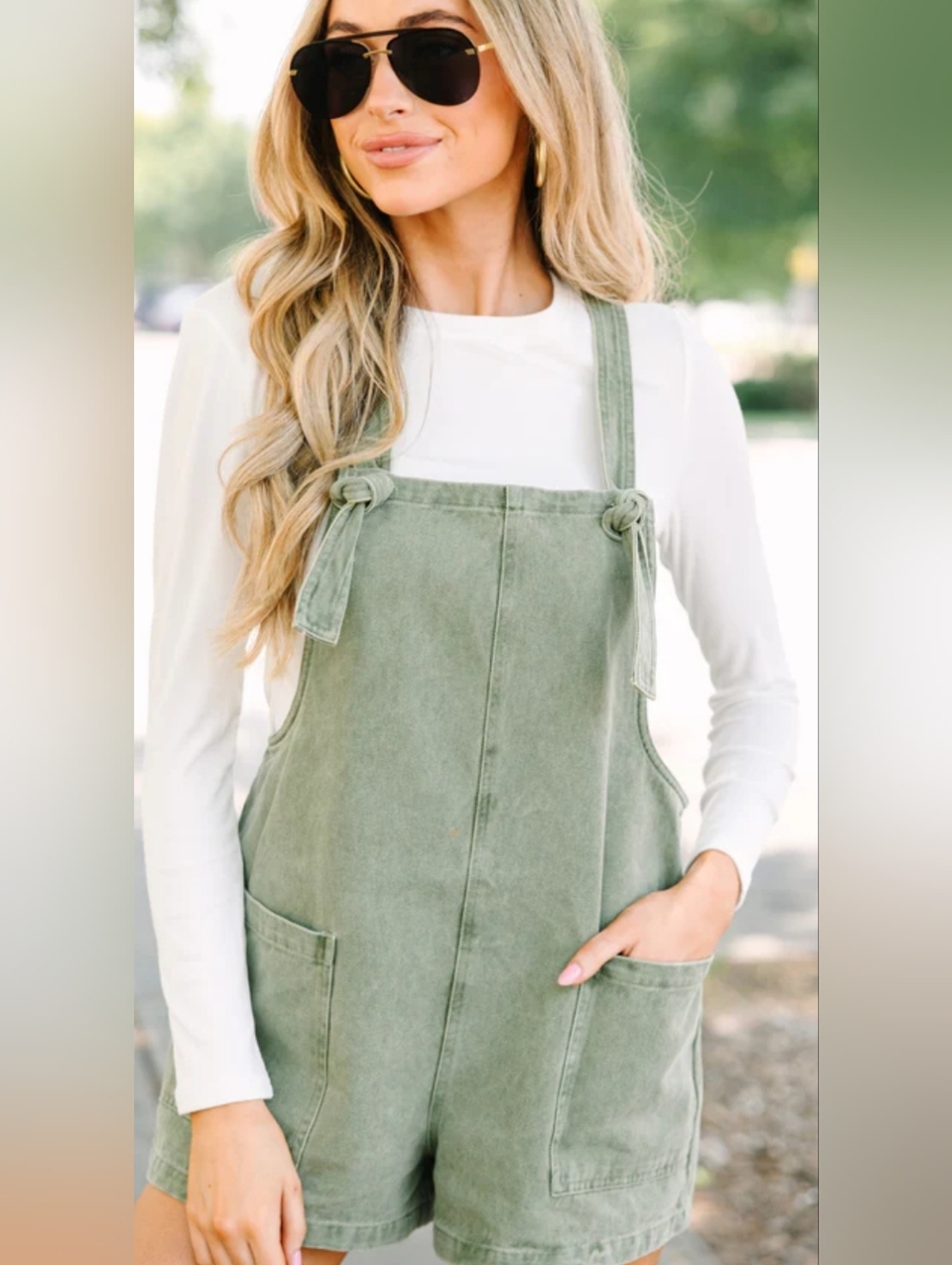 Zenana Outfitters Olive Denim Short Overalls w/Knotted Straps Sz S,M,L New